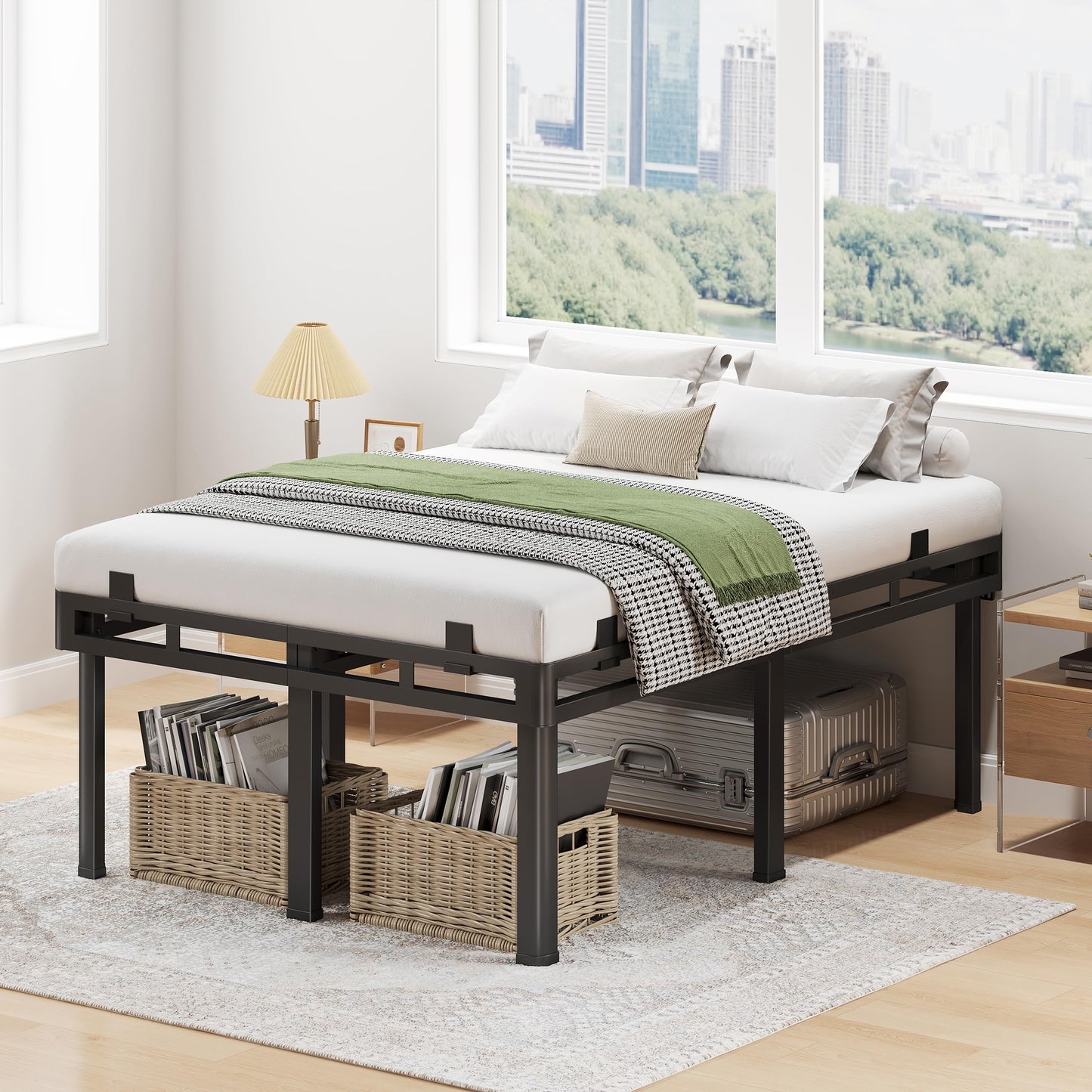 Superay Full Bed Frame, 20 inch Metal Bed Frame & Box Spring 2 in 1 Platform with Rounded Legs, Double Layer Bed Frame with Matress Gasket & headboard Adapter, Support Up to 4000lbs