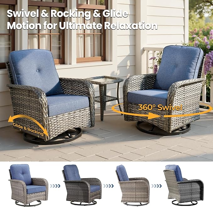 Weaxty Outdoor Swivel Rocker Patio Chairs, 3 Pieces Patio Furniture Set
