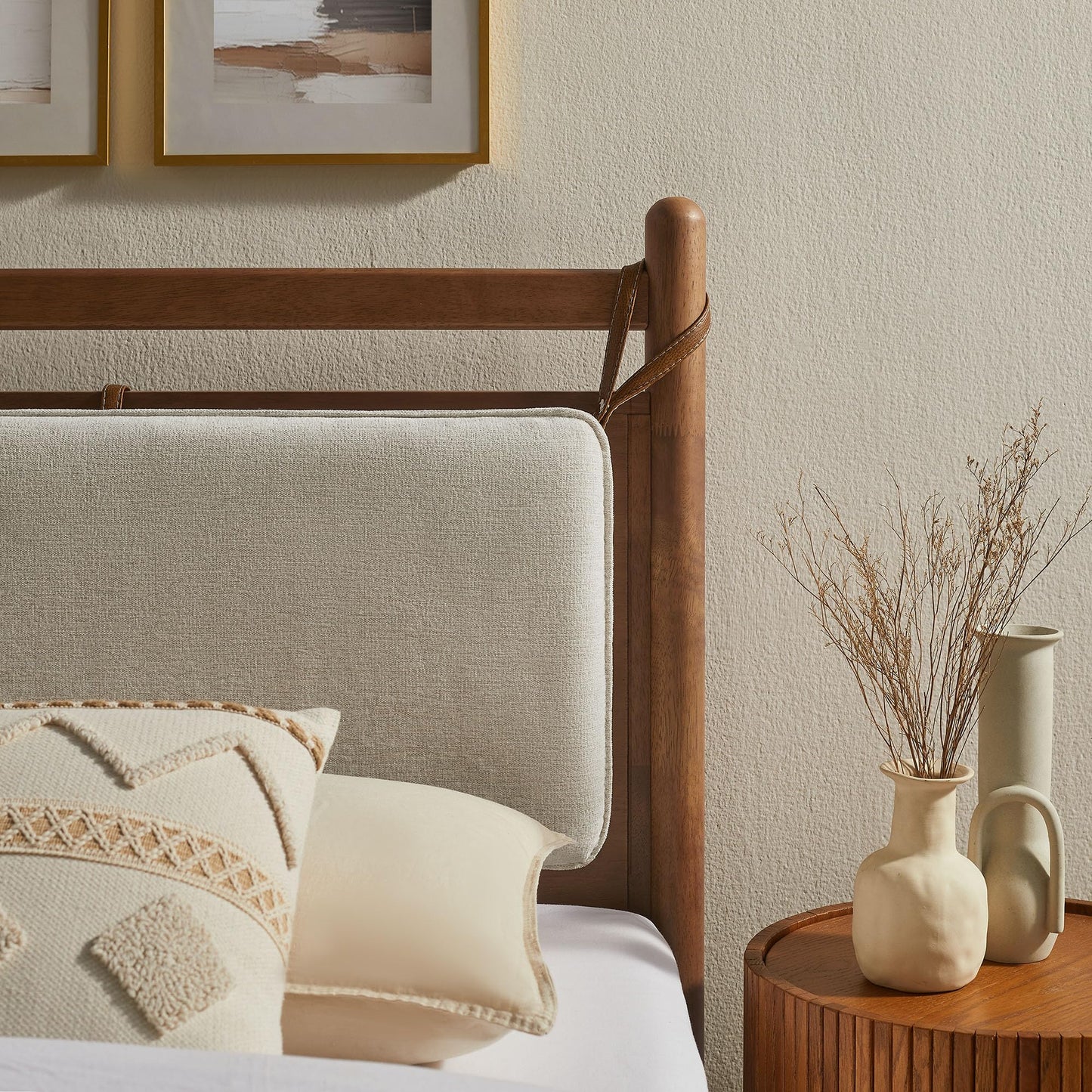 Modway Leni Twin Size Wood Platform Bed Frame in Walnut Heathered Ivory