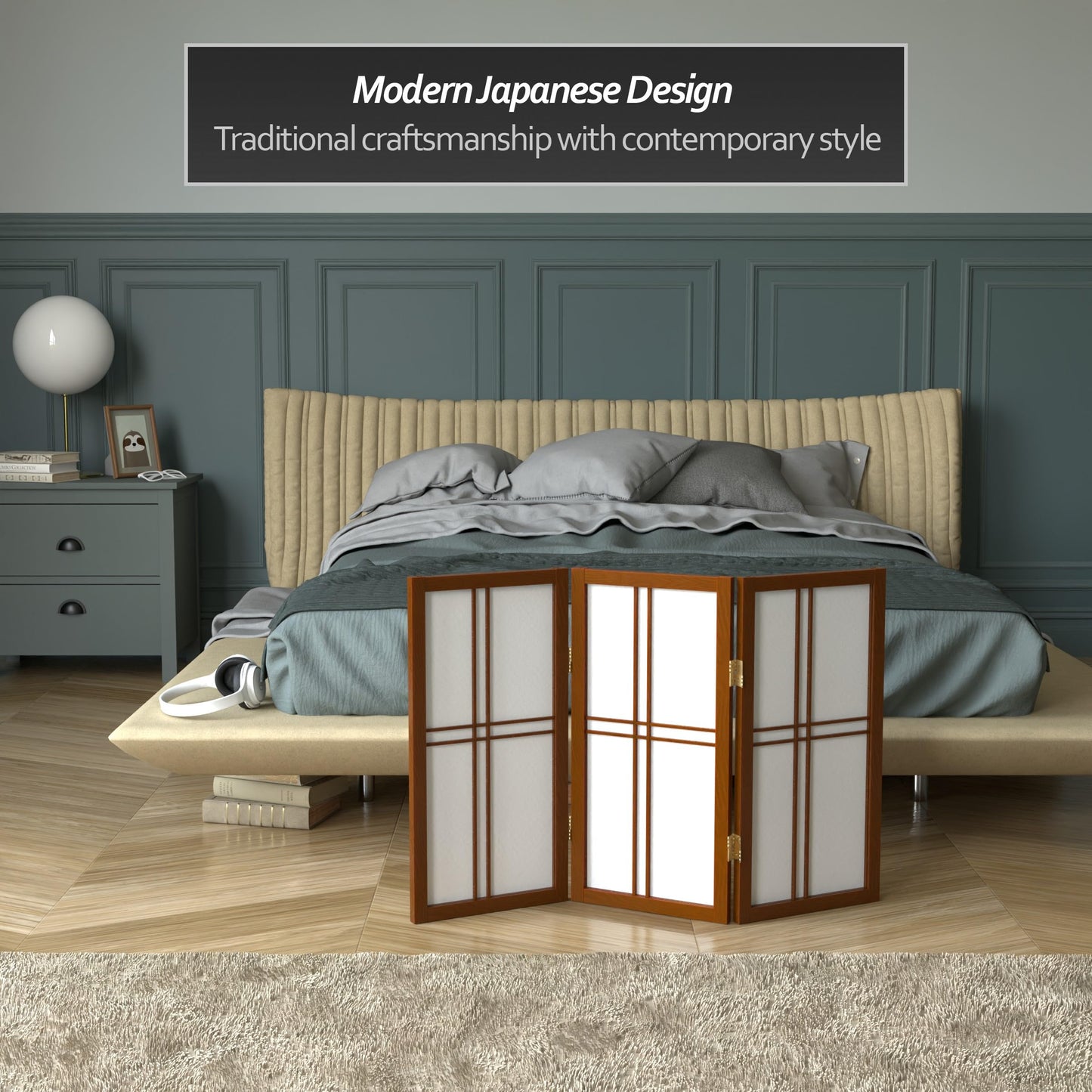 2 ft. Short Desktop Double Cross Shoji Screen - Walnut - 3 Panels