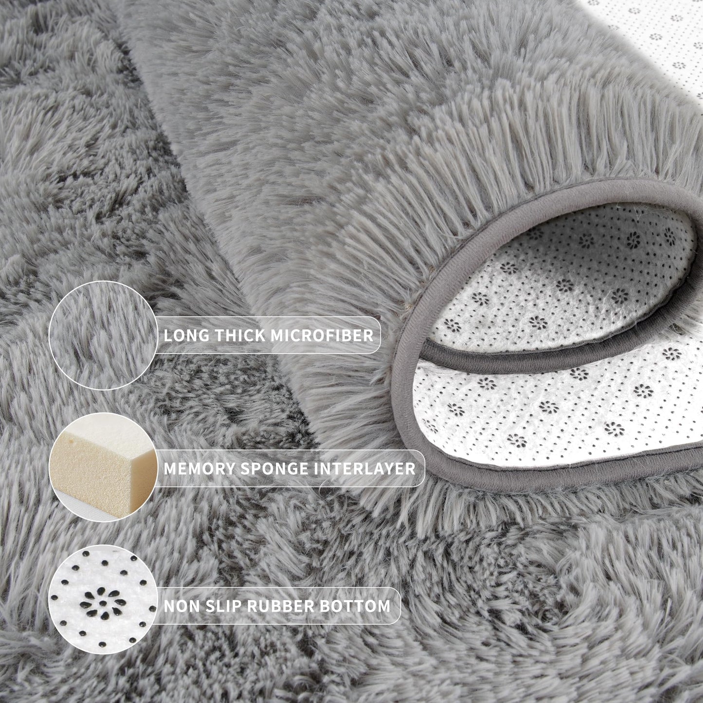 Tepook Super Soft Fluffy Rug for Bedroom, Modern Shaggy Fuzzy Kids Rugs for Living Room, Plush Indoor Nursery Home Decor Dorm Carpet with Non-Slip Bottom, Grey, 4 X 6 Feet