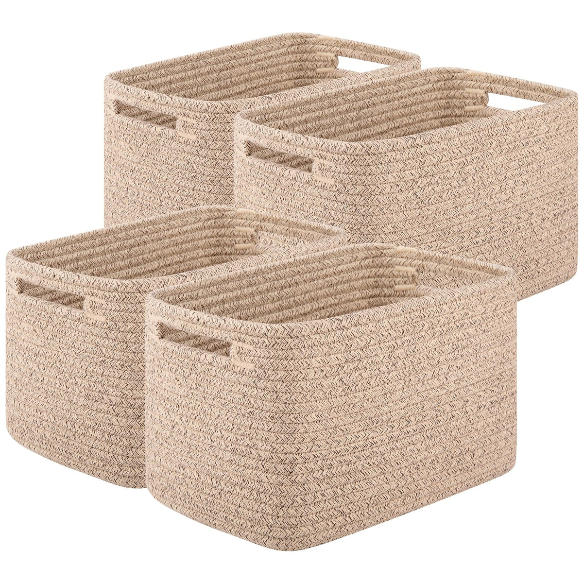 OIASKET Storage Baskets for Organizing, Woven Decorative Baskets for Shelves - Books, Towels, and Clothes, Cotton Rope Toy Storage Bins, 12.7''Lx9''Wx7.8''H, Pack of 4, Brown