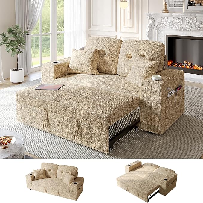 63 Inch Sleeper Sofa Bed, 3 in 1 Pull Out Couch Bed