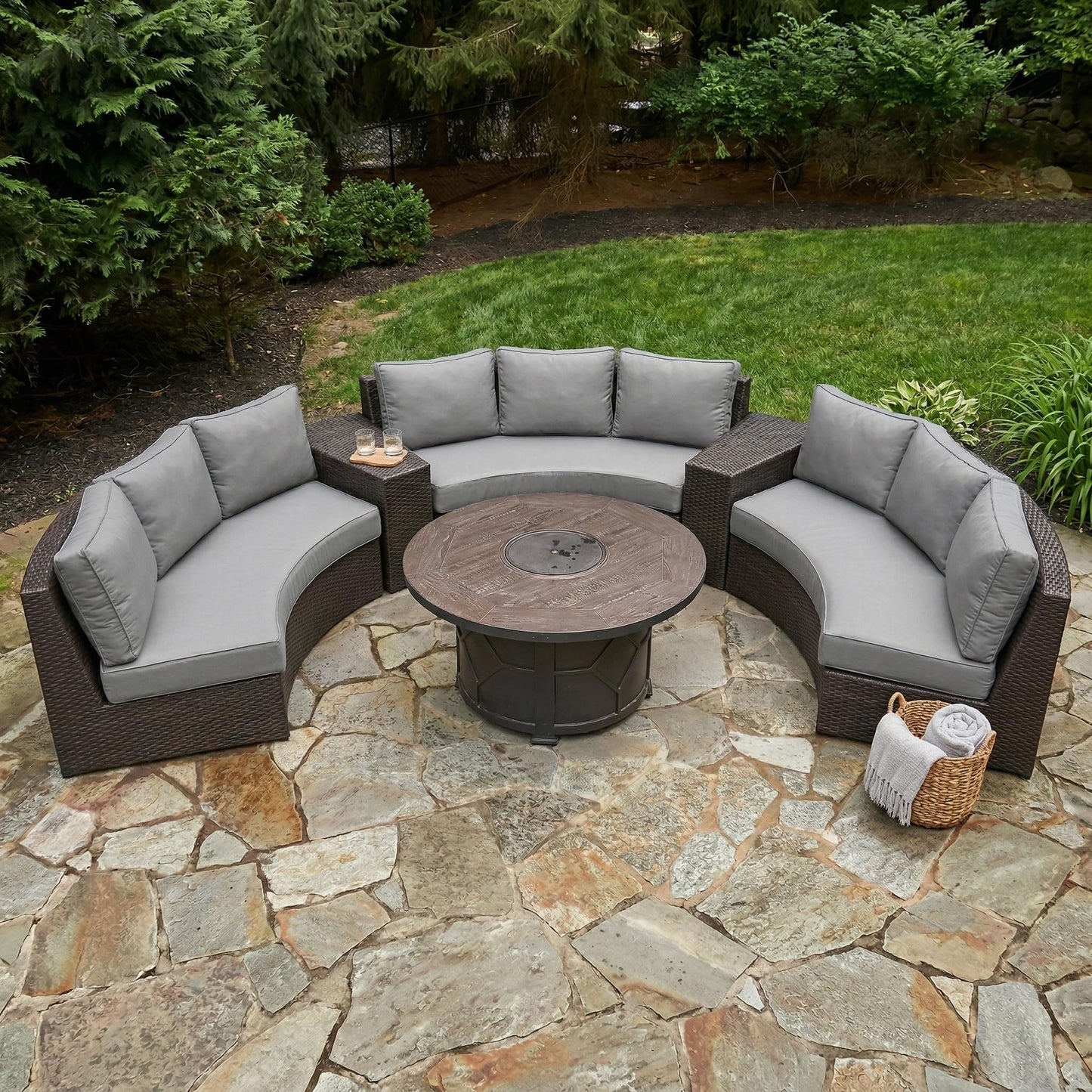 TQ369SM Outdoor Curved Sofa Cushion Couch Cover with Zipper 4-Piece Patio Half-Moon Sectional Replacement Cover Breathable Customizable（No fillers） (Dark Gray, L)