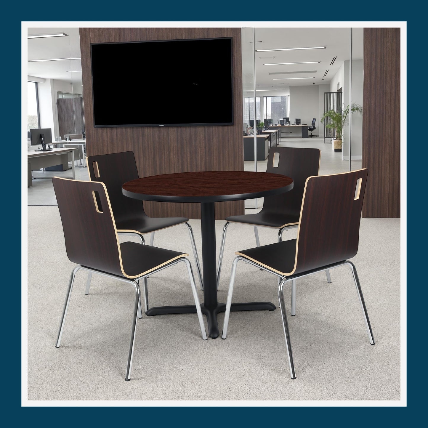 OEF Furnishings OEFCT13636XDMY Premium Commercial-Grade Restaurant and Breakroom Cafe Table (Round, 36 in Diameter, 30 in Dining Height, X-Base, Black Frame, Mahogany Laminate)