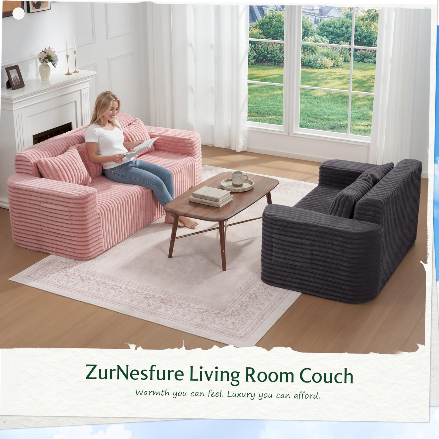ZurNesfure Sofa Couch Cloud Loveseat, Memory Foam Couch with Pillow No Assembly Need, Modern Couch with deep seat and Washable Cover Boneless Sofas for Living Room Bedroom Apartment(Darkgrey,Loveseat)