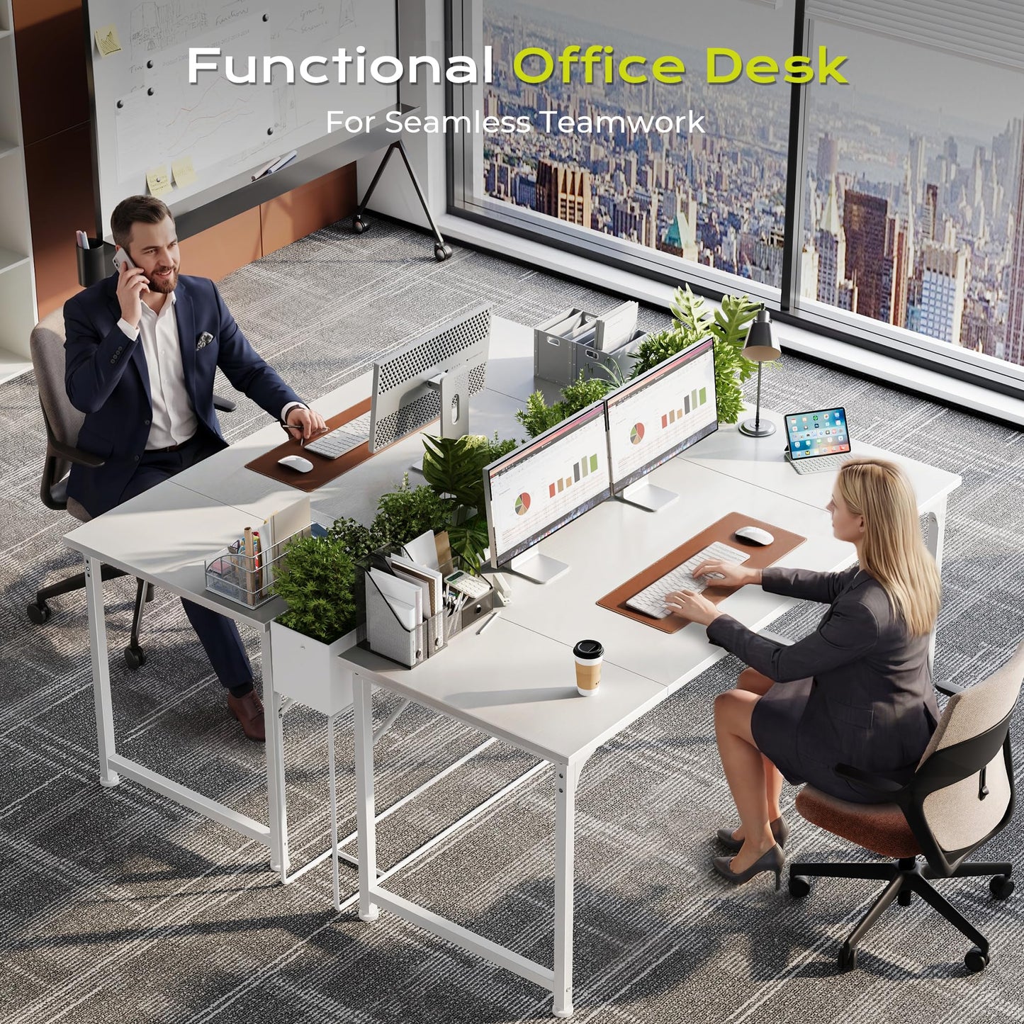 PRAISUN 55 Inch Computer Desk, Home Office Desk with Spacious Desktop, Modern Gaming Desk, Writing Study Table for Bedroom, Small Spaces, Work from Home Desk with Metal Frame, White
