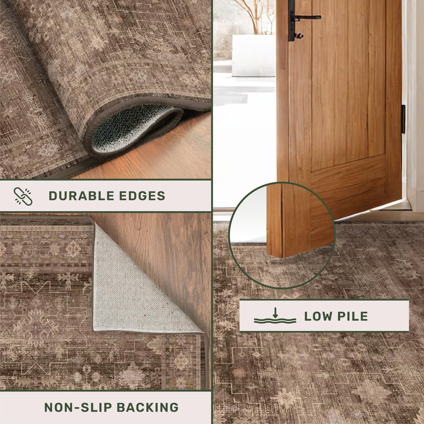 Hazo Haus Brown 9x12 Living Room Rug - Vintage Western Eclectic Unique Neutral Taupe, Washable Low Pile Non-Slip Large Area Rugs for Dining Under Table Bedroom Under Bed