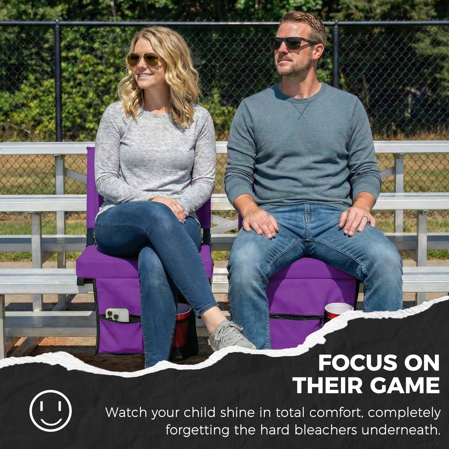 SPORT BEATS Stadium Seats with Back Support Bleacher Chairs with Back and Cushion Thick Padded Bleacher Seats Includes Shoulder Strap Dark Purple 1pc Standard