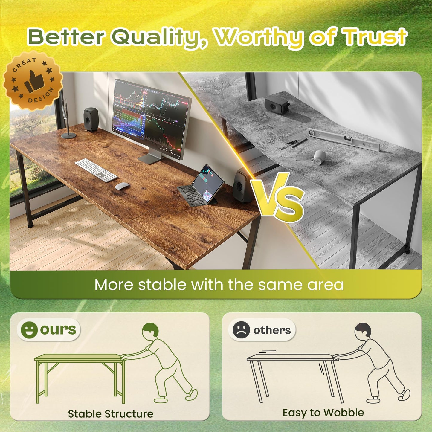 PRAISUN 39.4 Inch Computer Desk, Home Office Desk with Spacious Desktop, Modern Gaming Desk, Writing Study Table for Bedroom, Small Spaces, Work from Home Desk with Metal Frame, Rustic Brown