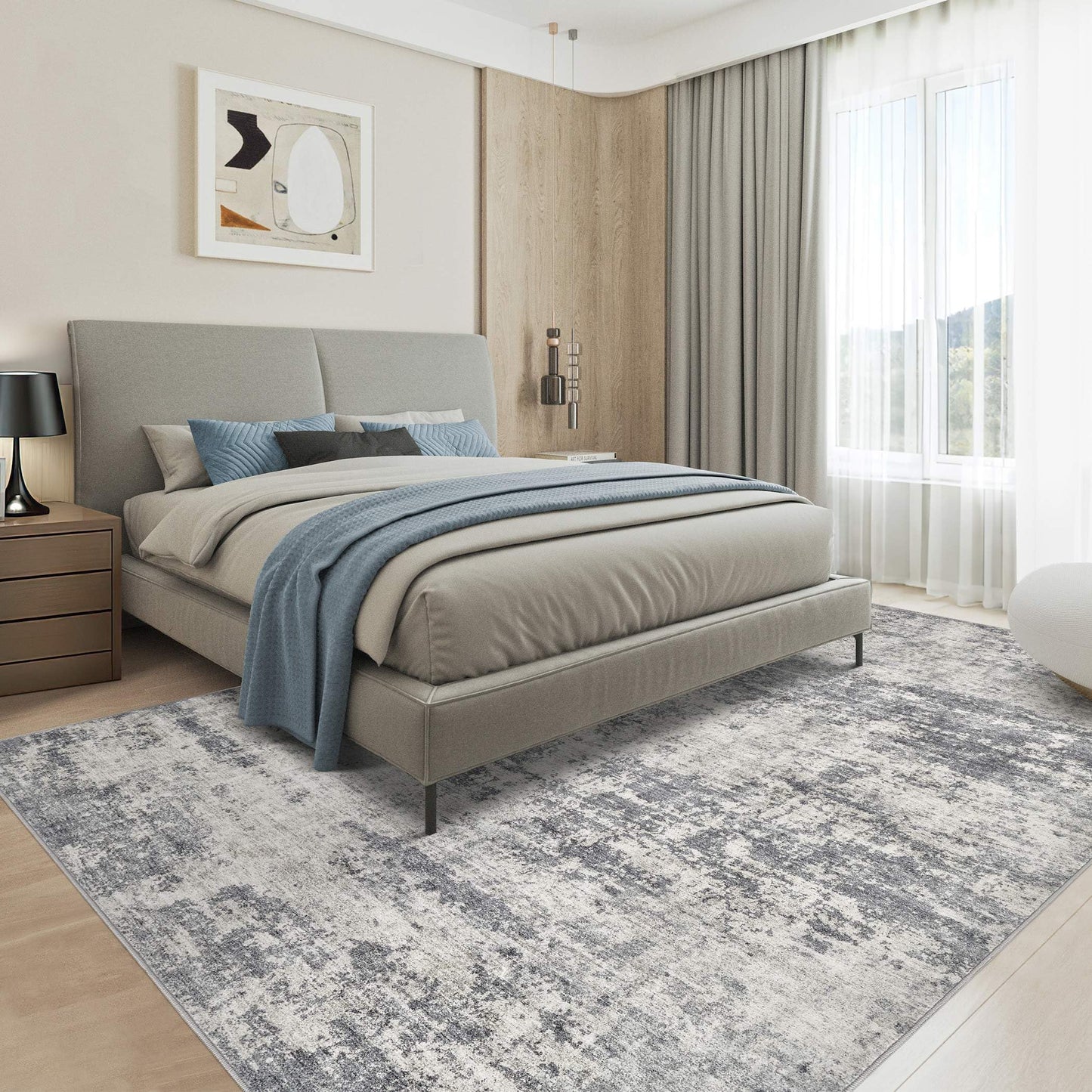 TARANCH Abstract 10x14 Area Rug: Machine Washable Non Slip Ultra Thin Low-Pile Carpet, Soft Stain Resistant for Living Dining Room Bedroom, Kid Pet Friendly, Robot Vacuum Compatible - Grey Beige