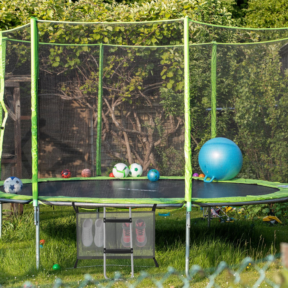 Gardenature Trampoline Ladder, 2 Steps with Wide Step, Trampoline Steps with Storage Bag, Trampoline Accessories for Kids,Silver