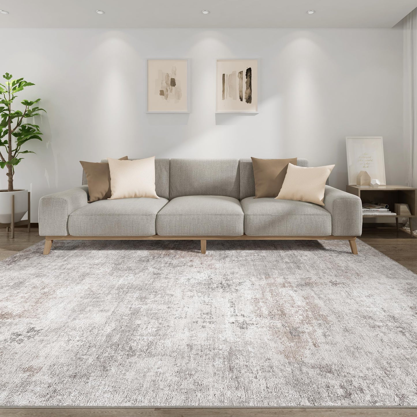 TARANCH Abstract 10x14 Area Rug: Machine Washable Non Slip Ultra Thin Low-Pile Carpet, Soft Stain Resistant for Living Dining Room Bedroom, Kid Pet Friendly, Robot Vacuum Compatible - Brown Grey