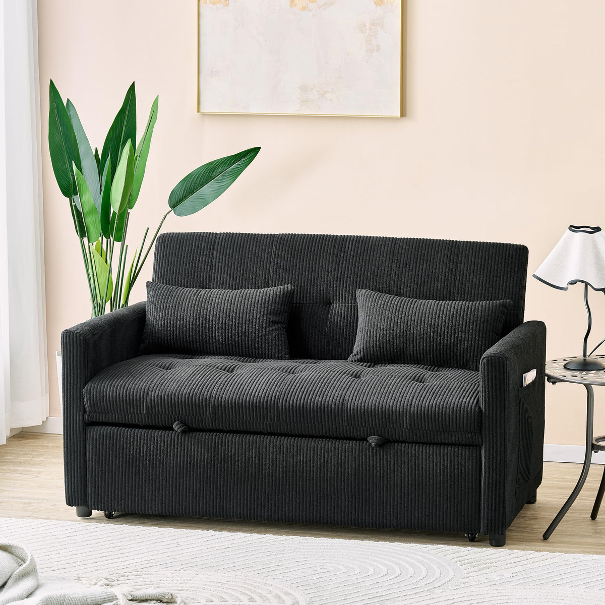 KEIKI 53" Small Sleeper Sofa Couch for Studios, Pull Out Loveseat Sofa Bed with Adjustable Backrest, USB Charging & Storage Pockets