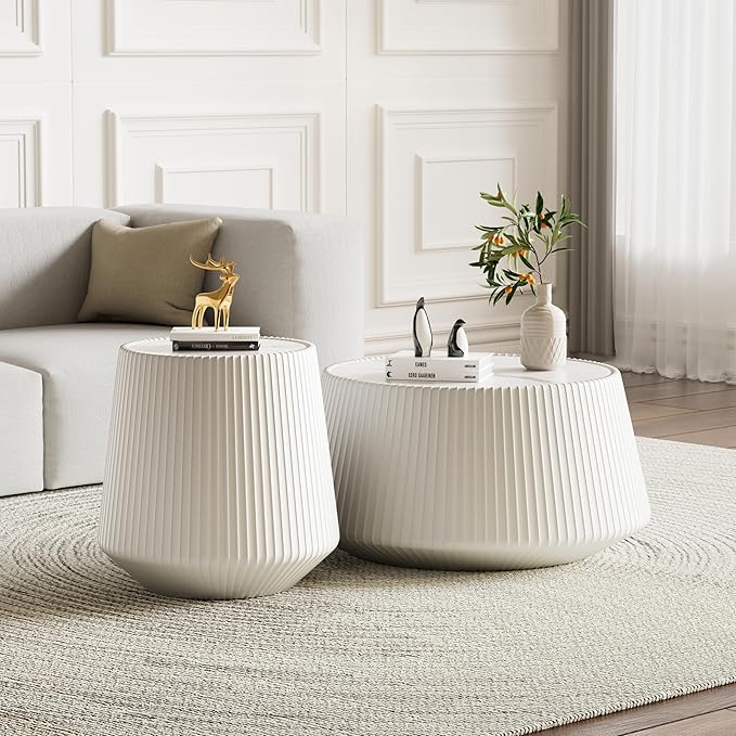 Modern Marble Nesting Coffee Table Set of 2, 26.77" Cup Shaped Coffee and End