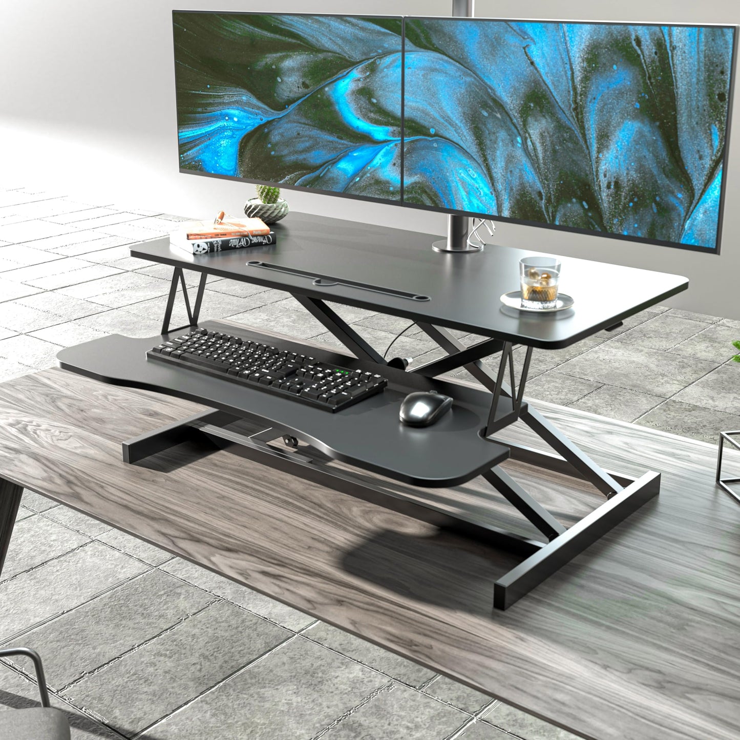 AQQHSAIN Standing Desk Converter 36 Inch Wide Sit to Stand Converter Desk Height Adjustable Riser with Keyboard Tray Laptop and Dual Monitor Desktop Workstation Riser for Home Office Computer