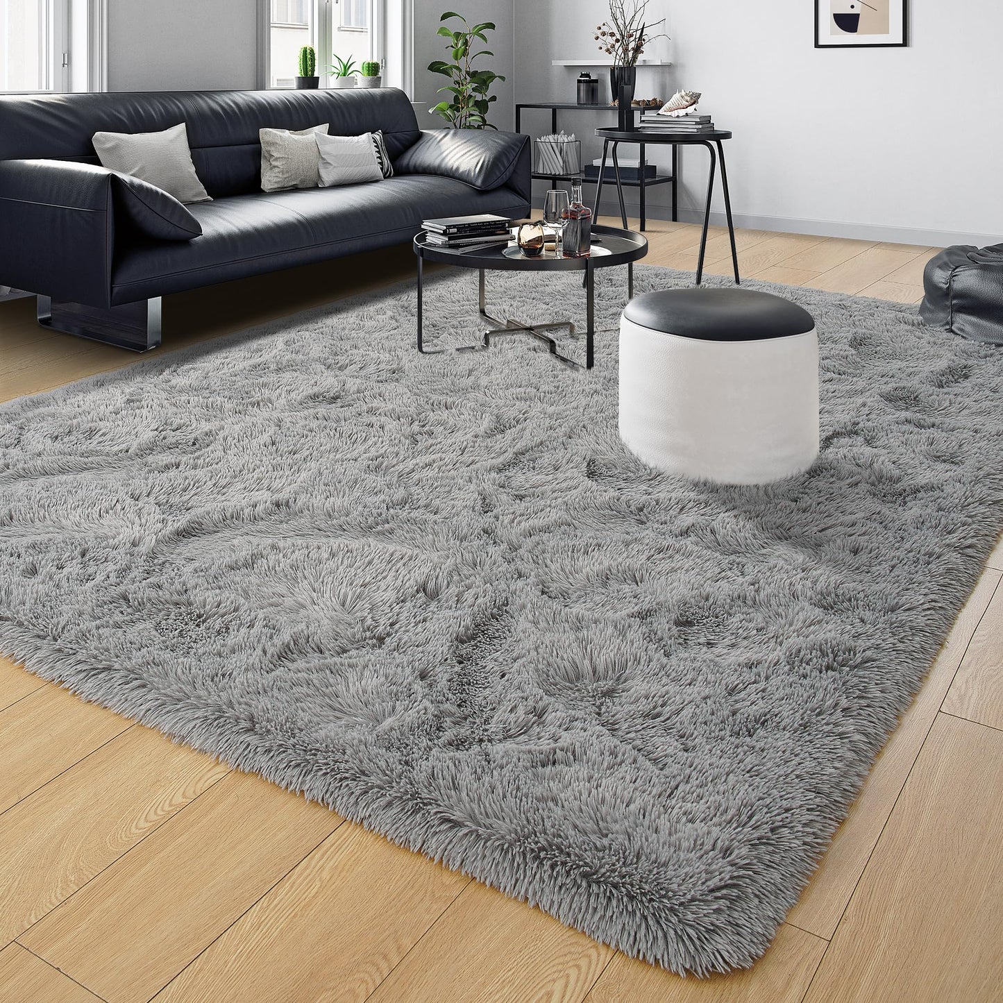Tepook Super Soft Fluffy Rug for Bedroom, Modern Shaggy Fuzzy Kids Rugs for Living Room, Plush Indoor Nursery Home Decor Dorm Carpet with Non-Slip Bottom, Grey, 4 X 6 Feet