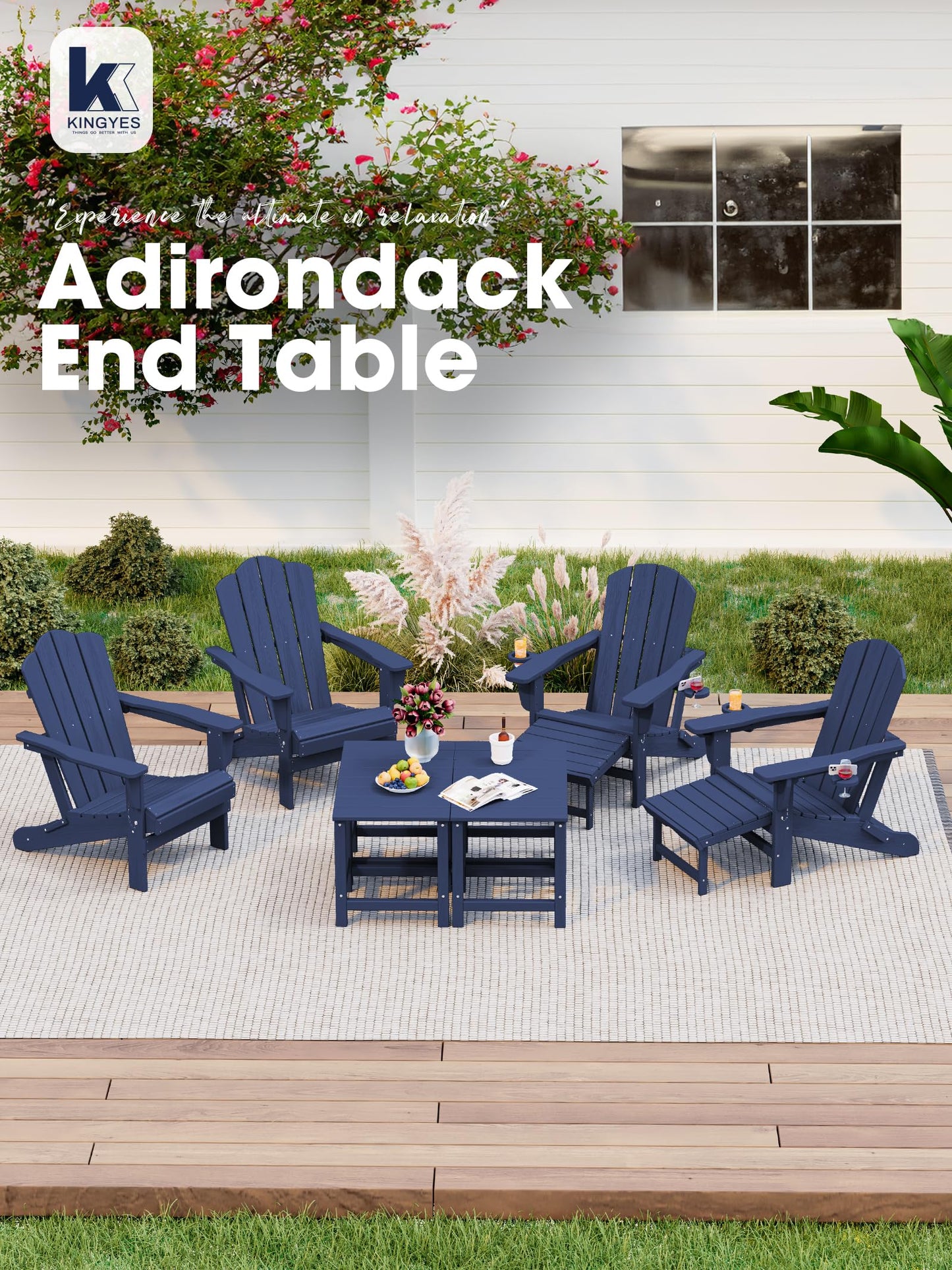 KINGYES Adirondack Outdoor Side Table, Navy