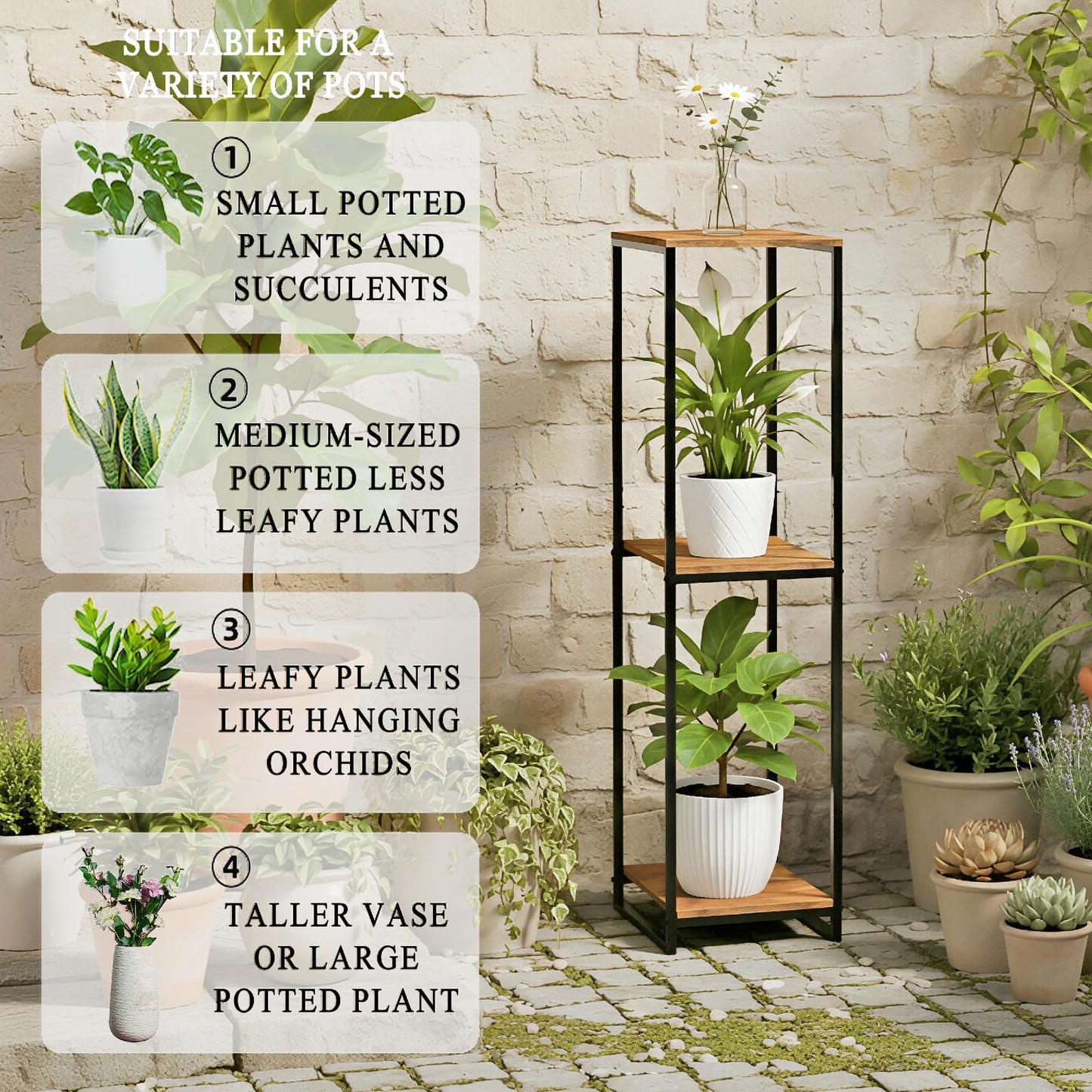 JEPRECO 46" Tall Plant Stand Indoor, 3-Tier Modern Plant Shelf, Corner Flower Pot Holder Organizer for Living Room Balcony Patio Garden (Rustic Brown)