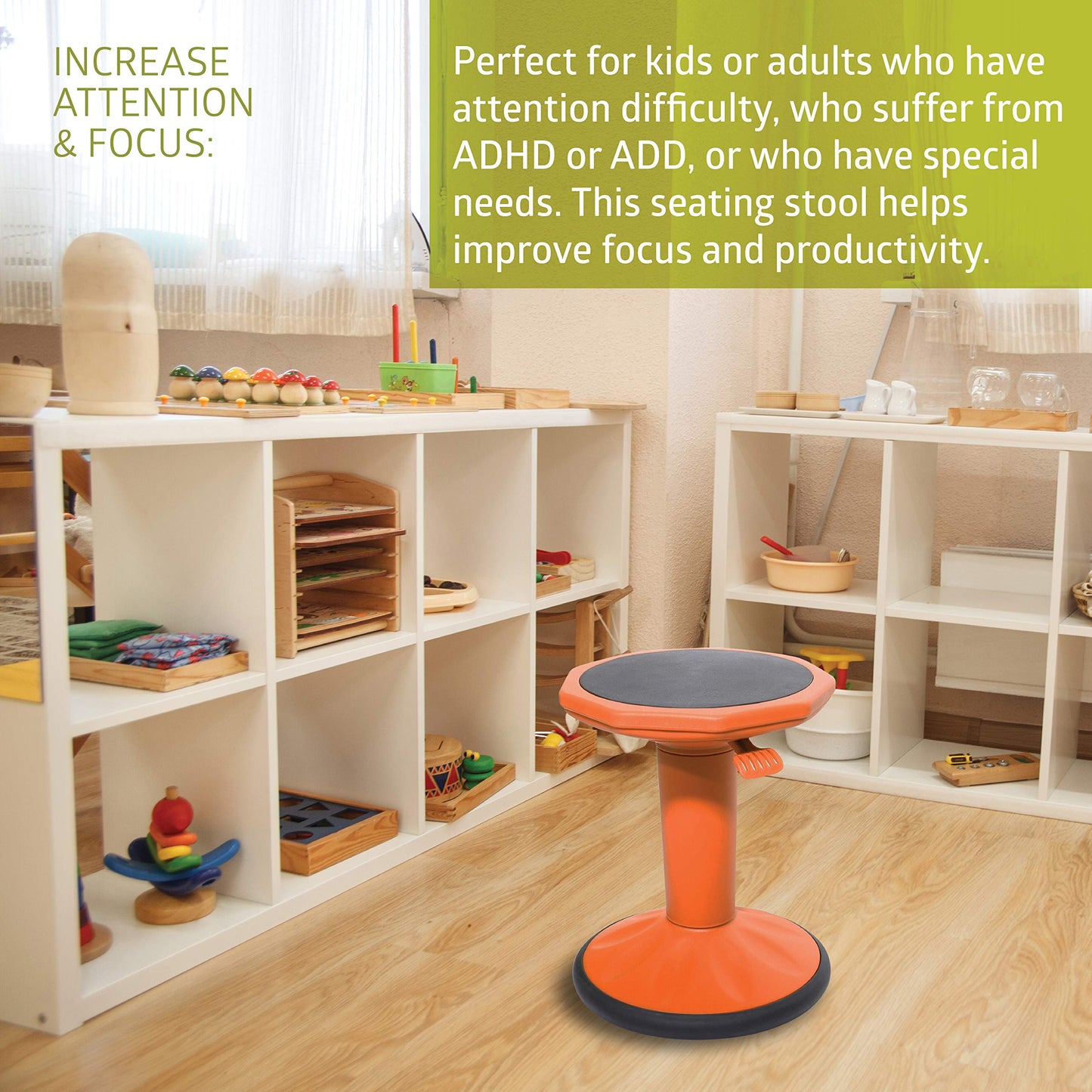 Pearington SitFree Height Adjustable Wobble Stool, Active Flexible Seating Chair for Kids and Adults - School and Office, Orange