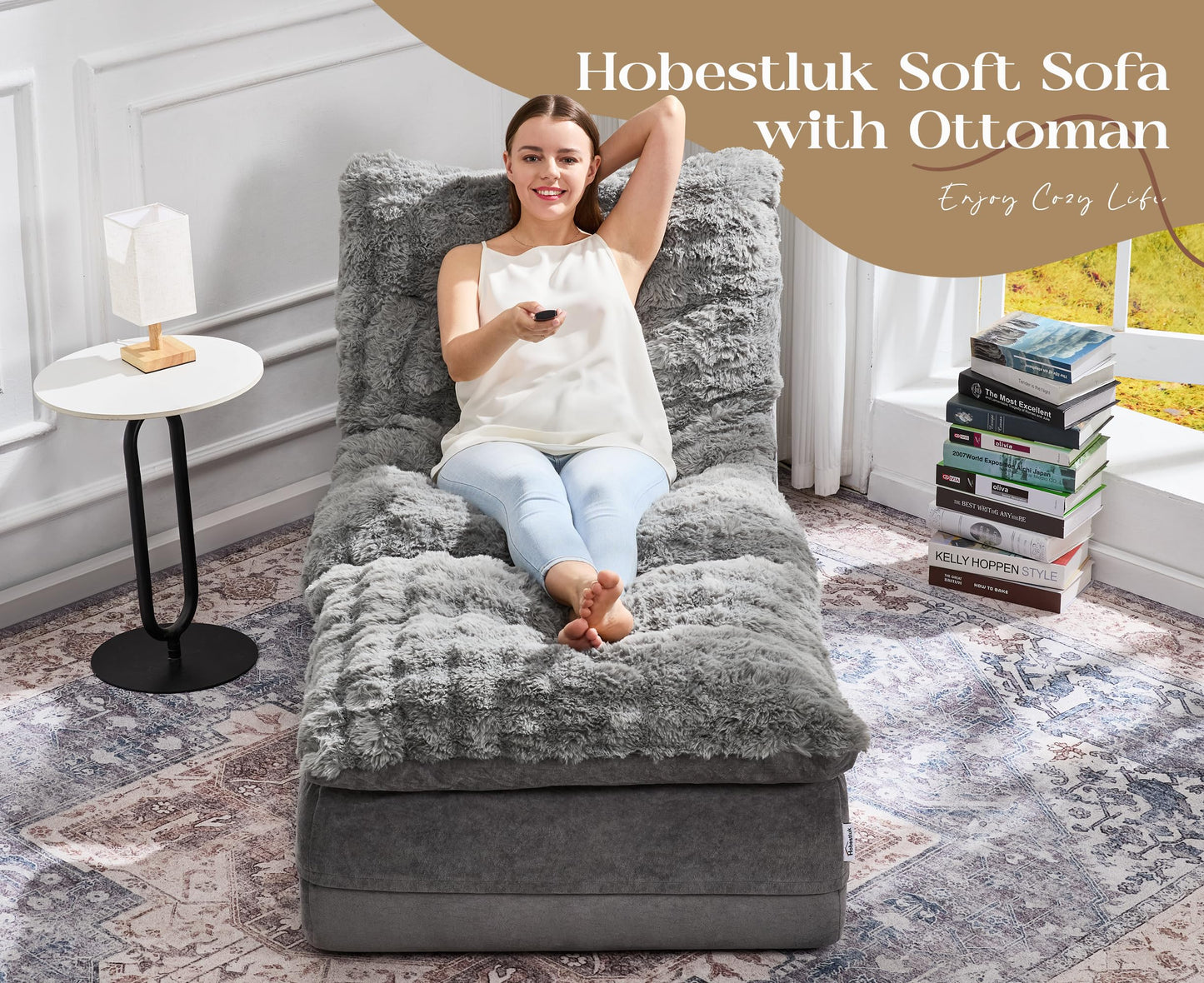 Hobestluk Sofa Couch Foam Sofa for Small Spaces Comfy Sofas with footrest Couch Recliner Small Sofas for Living Room, Bedroom, Apartment (Grey)
