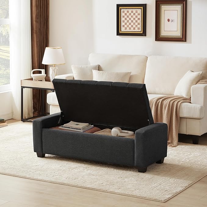 Huatean Home 48" Ottoman with Storage, Storage Ottoman Bench with Safety Hinge