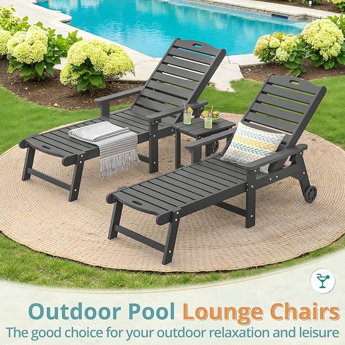 LUE BONA Lounge Chair Outdoor Set of 4, HDPS Chaise Lounge Outdoor