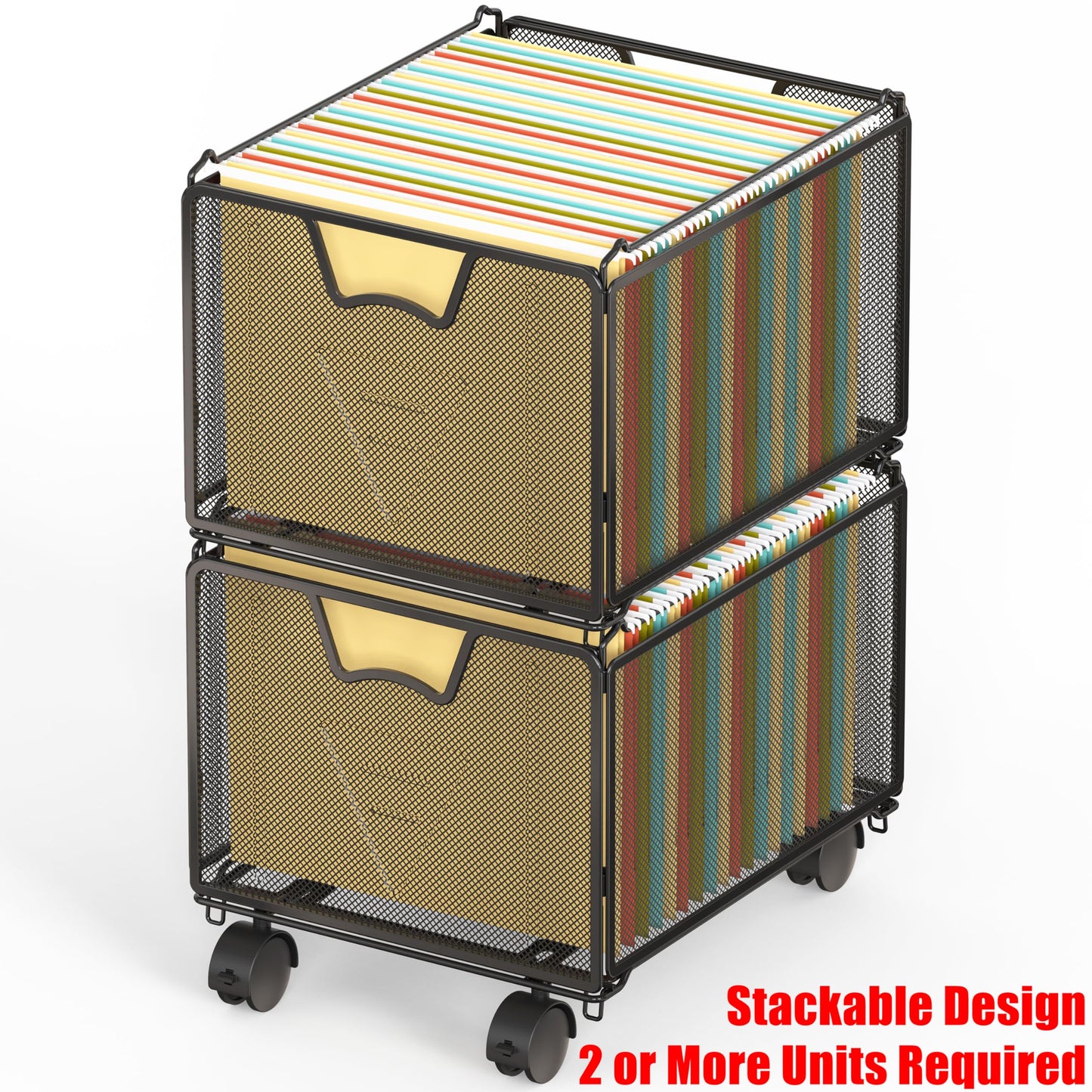 Simple Houseware Stackable Mesh Hanging File Folder Organizer with Wheels, Black
