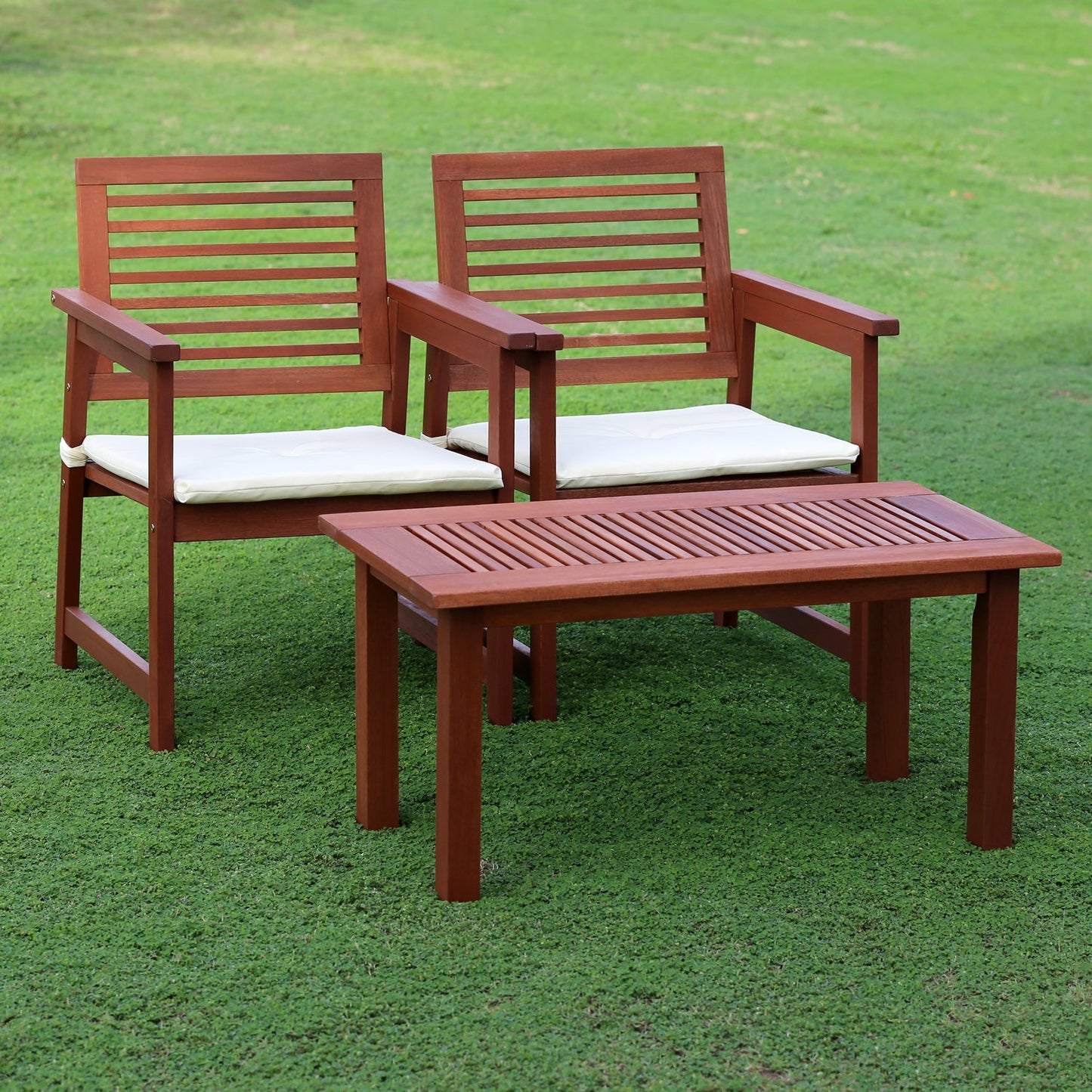 Furinno TIOMAN Patio Chair, Set of Two, Outdoor Lawn Chair, Armchair with Cushion, for Patio, Garden, Porch, Natural