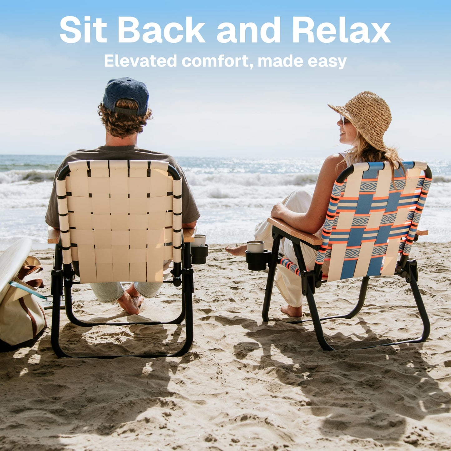 GoSports Outdoors WOVN Beach Backpack Chair - Premium Folding Camping Chair - 9 Styles Available - Natural