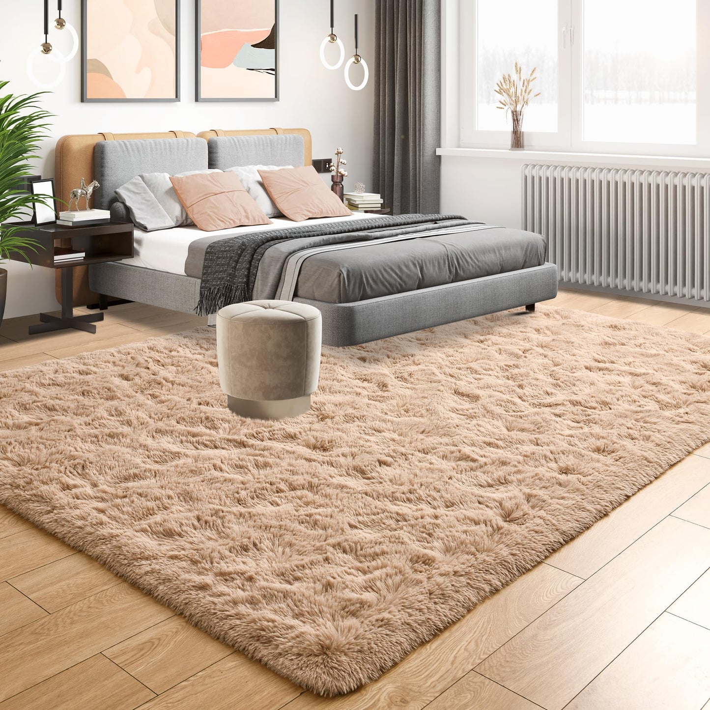 Tepook Super Soft Fluffy Rug for Bedroom, Modern Shaggy Fuzzy Kids Rugs for Living Room, Plush Indoor Nursery Home Decor Dorm Carpet with Non-Slip Bottom, Beige, 4 X 6 Feet