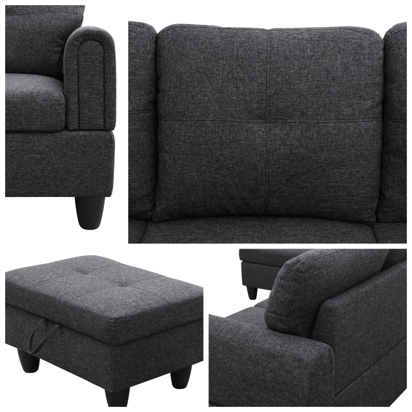 Trygoal L-Shaped Sectional Sofa with Movable Chaise & Storage Ottoman, Lounge 3-Piece Modular Convertible Couches for Living Room, Apartment & Office, Blackish Gray