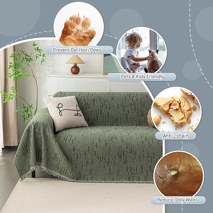 MYSKY HOME Boho Couch Cover Moss Green Sofa Covers