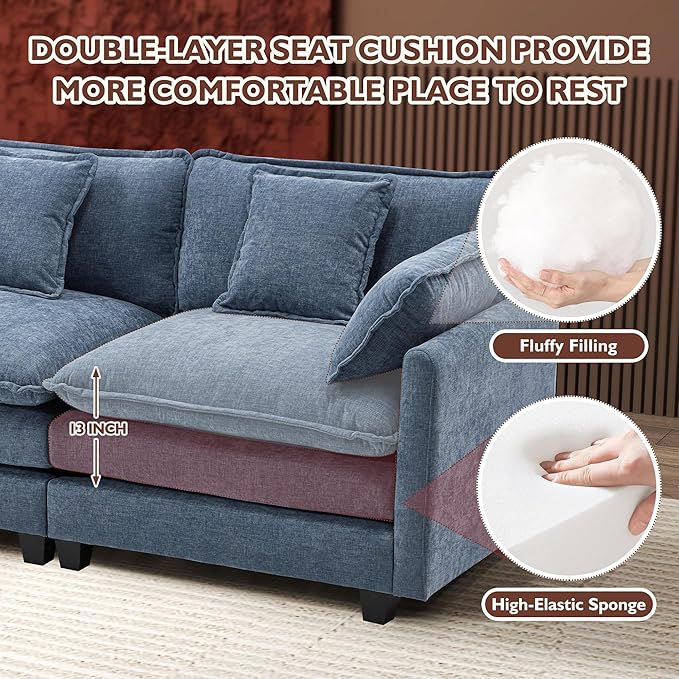 Ihanherry 111.4 Inch 3-Seater Cloud Sofa, Modular Sectional Couch, Modern Deep