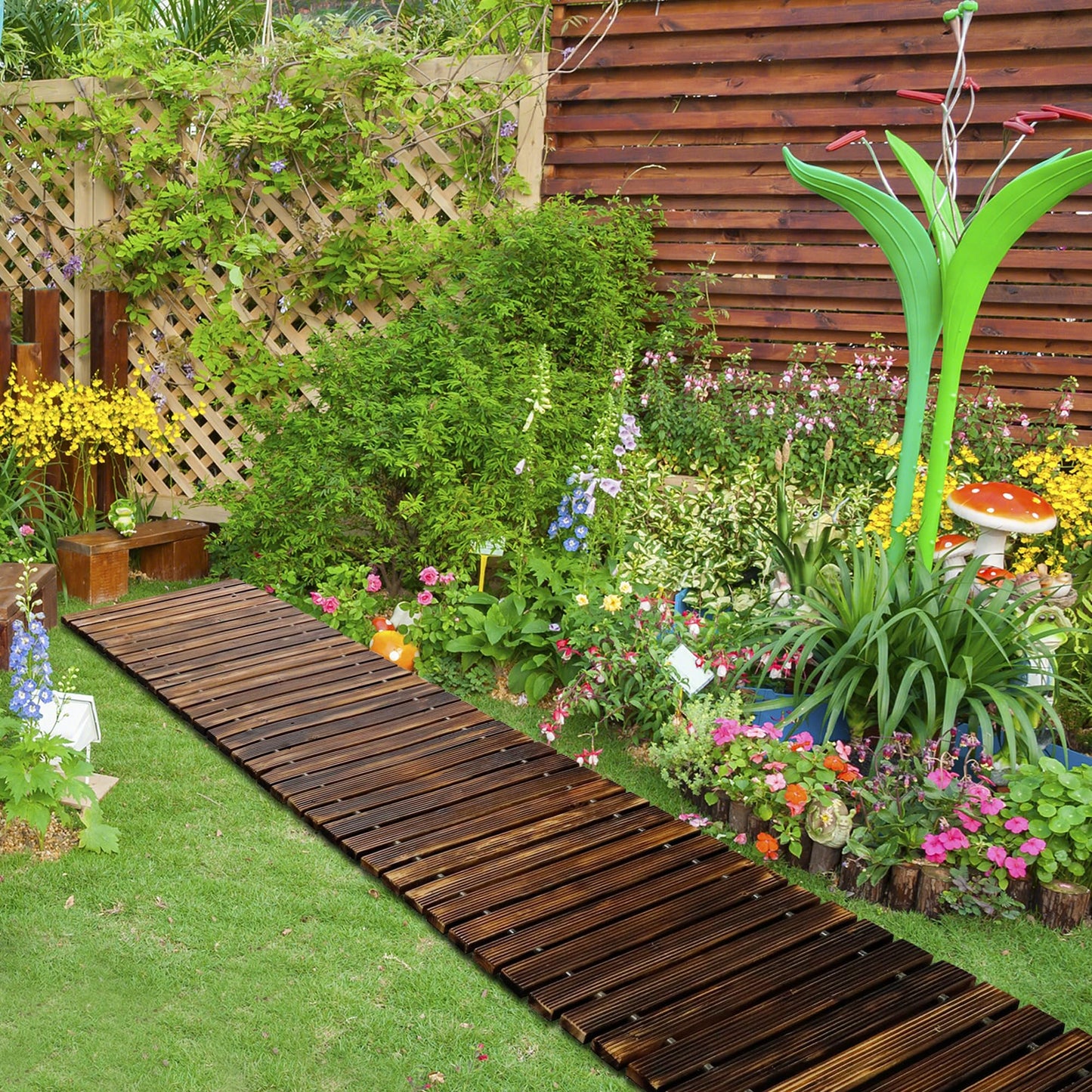 RELIANCER 12' Wooden Garden Pathway,Outdoor Roll Out Cedar Straight Walkway,Patio Path Decorative Garden Boardwalk Walkways,Weather-Resistant Roll Up Beach Wood Road Floor,Wedding Party Pathwaysc