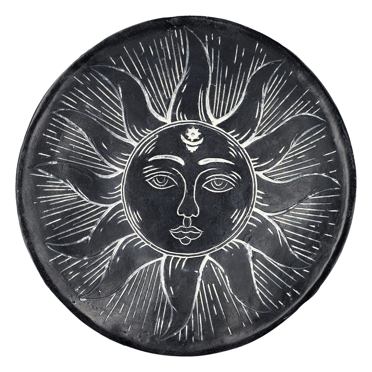 Pacific Giftware Carved Illustrated Sun and Moon Resin Trinket Bowl Black 8” Diameter
