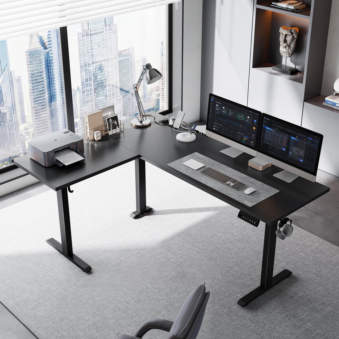 Klicelor L Shaped Standing Desk 63 x 48 Inch,Electric Height Adjustable Corner Desk with Cable Management & Power Outlets, Ergonomic Sit Stand Up Computer Table for Home Office,Black