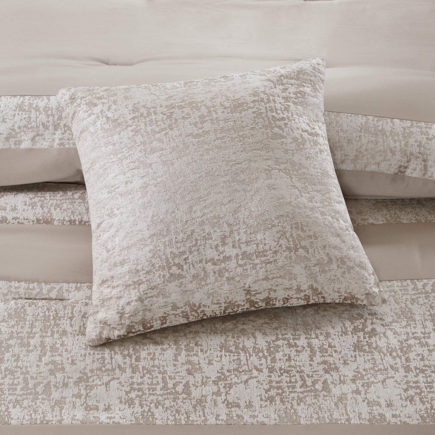 Madison Park Luxury Comforter Set-Traditional Jacquard Design All Season Down Alternative Bedding, Matching Bedskirt, Decorative Pillows, King(104"x92"), Ava, Pieced Taupe 7 Piece