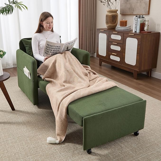 Iroomy 5-Level Adjustable Convertible Sleeper Chair, 3-in-1 Corduroy Pull Out