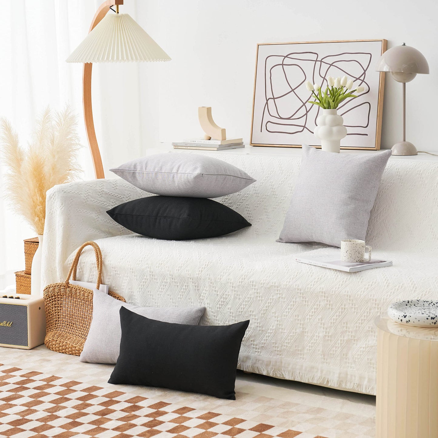 Home Brilliant Black Linen Pillowcases Euro Shams Decorative Throw Pillows for Couch Accent Cushion Covers for Bed, 20x20 inches(50cm), Black