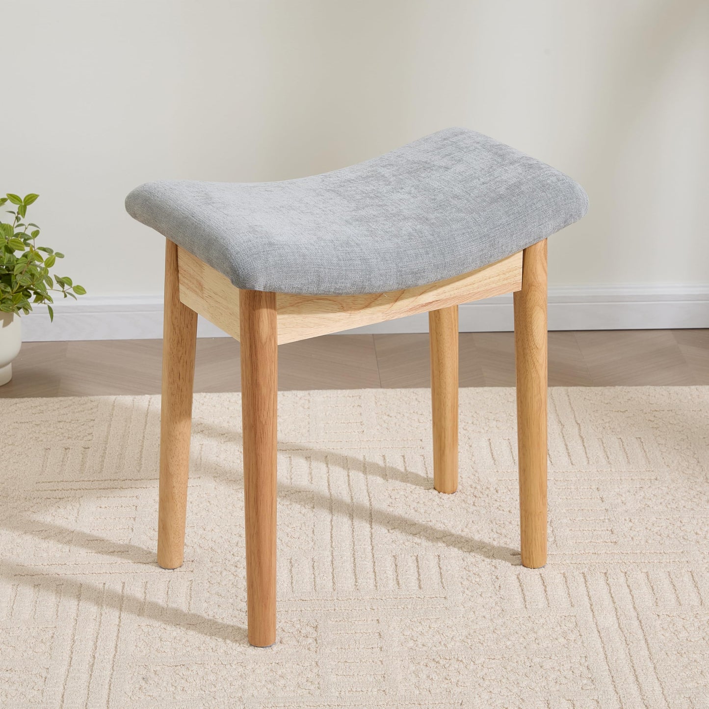 Royal Windsor Vanity Stool with Saddle Cushion, 18 Inch Makeup Vanity Chair for Living Room, Modern Foot Stool Ottoman Piano Bench,Small Upholstered Bench for Bedroom, Grey
