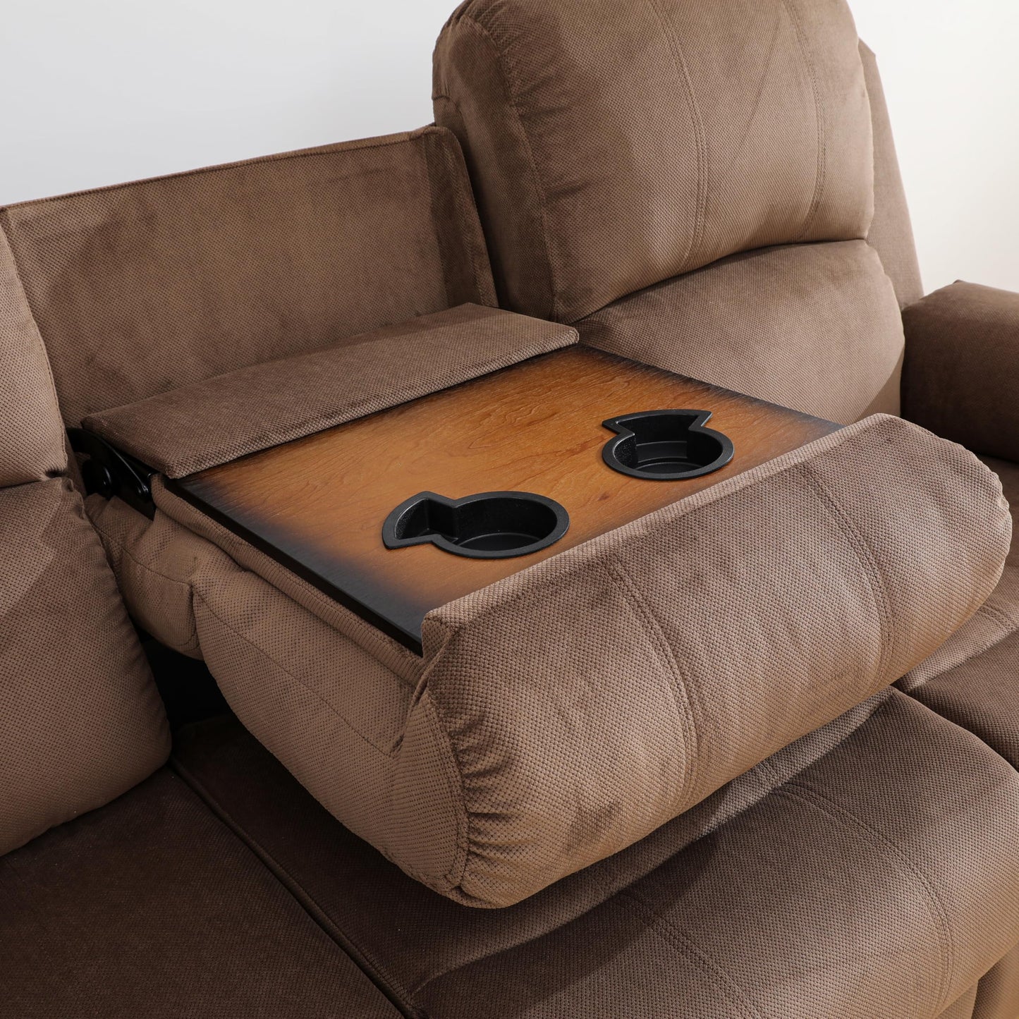 Manual Reclining Sofa Set, 3-Piece Brown Corduroy Recliner with Drop-Down Table & Storage Console, Cozy Living Room Furniture with Cup Holder for Home, Apartment