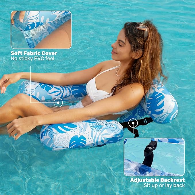 SLOOSH Inflatable Pool Floats Adult, 2 Packs Floating Lounge Chairs, Blow up