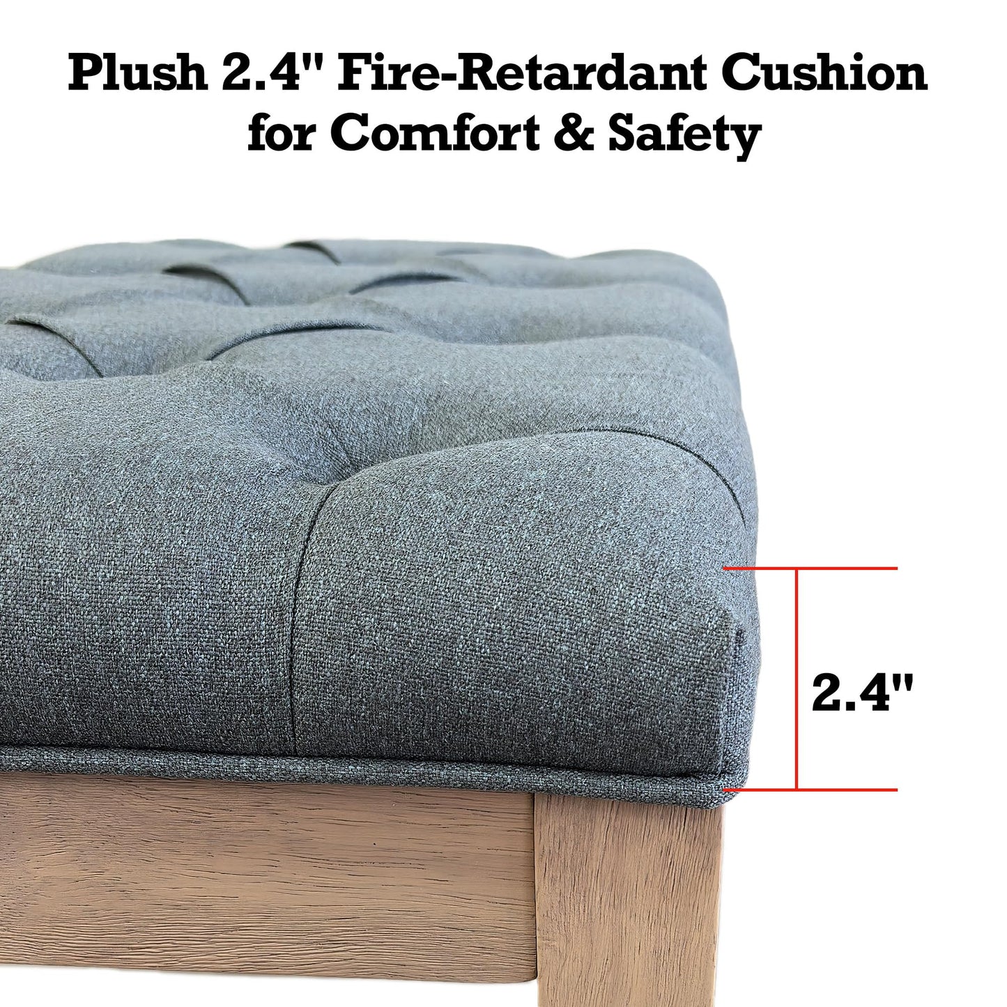 Lux Home Upholstered Bench - French Contemporary Designer Style, Rubber Wood Frame & Premium Linen | Foot of Bed, Living Room Accent or Entryway Seat (Grey, 31-1/2"W)