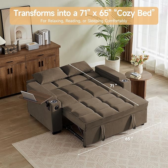 Auvsoce 65'' Convertible Sleeper Sofa Bed