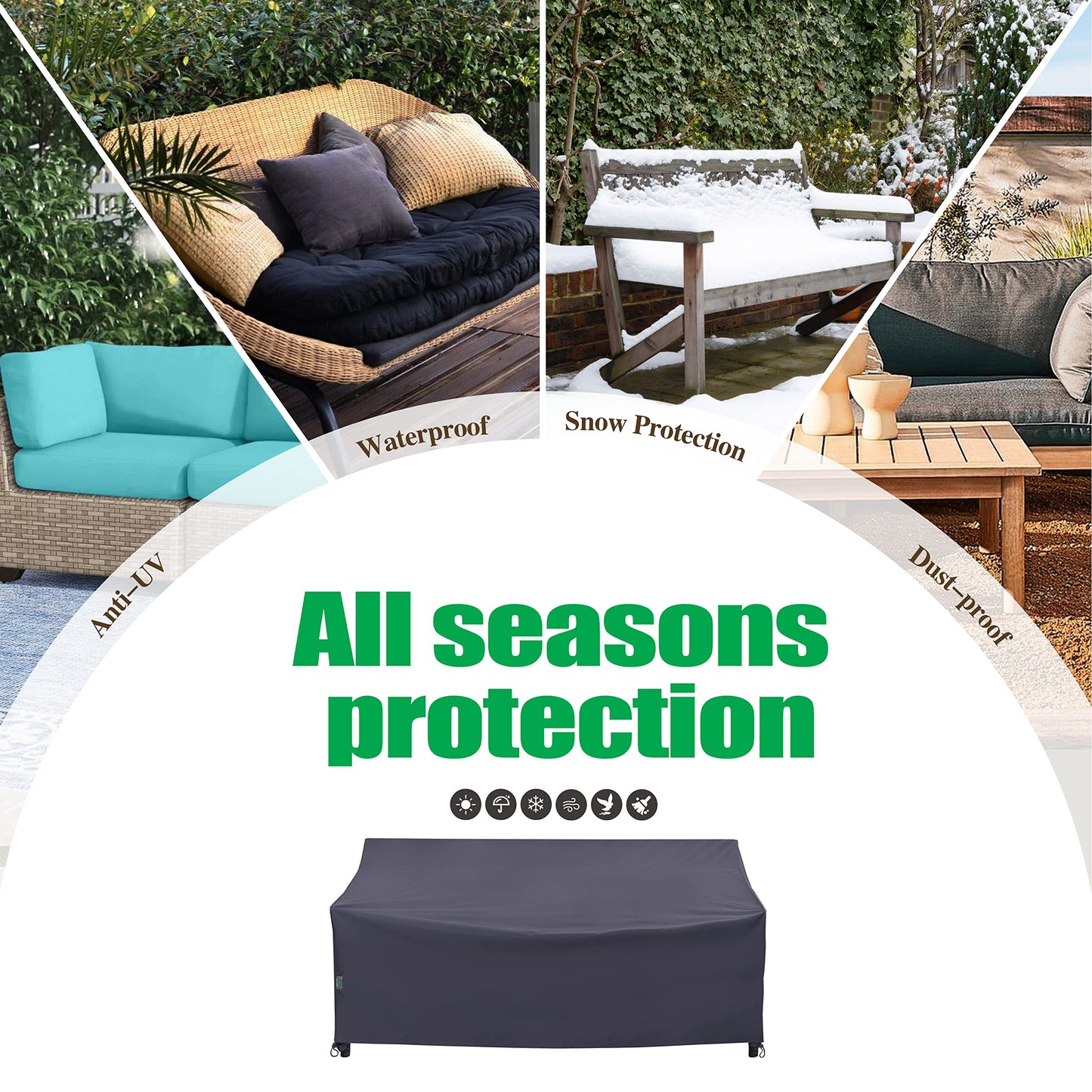 F&J Outdoors Heavy Duty Waterproof UV Resistant I Shape 3Seater Patio Sofa Cover, Grey, 82" W x 39" D x 36" H