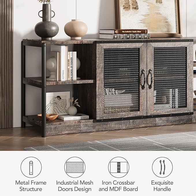 GarveeHome TV Stand for 65+ Inch TV, Rustic Entertainment Center TV Media