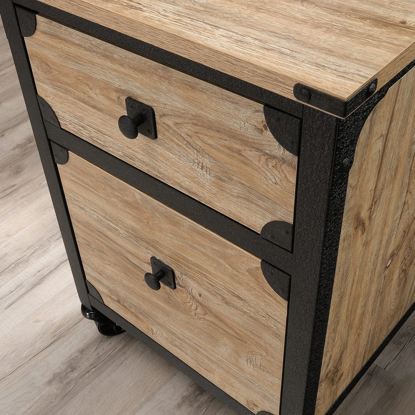 Sauder Steel River Pedestal File Cabinet, Metal Accent File Cabinet, Casters for Mobility, Industrial Style - Milled Mesquite Finish
