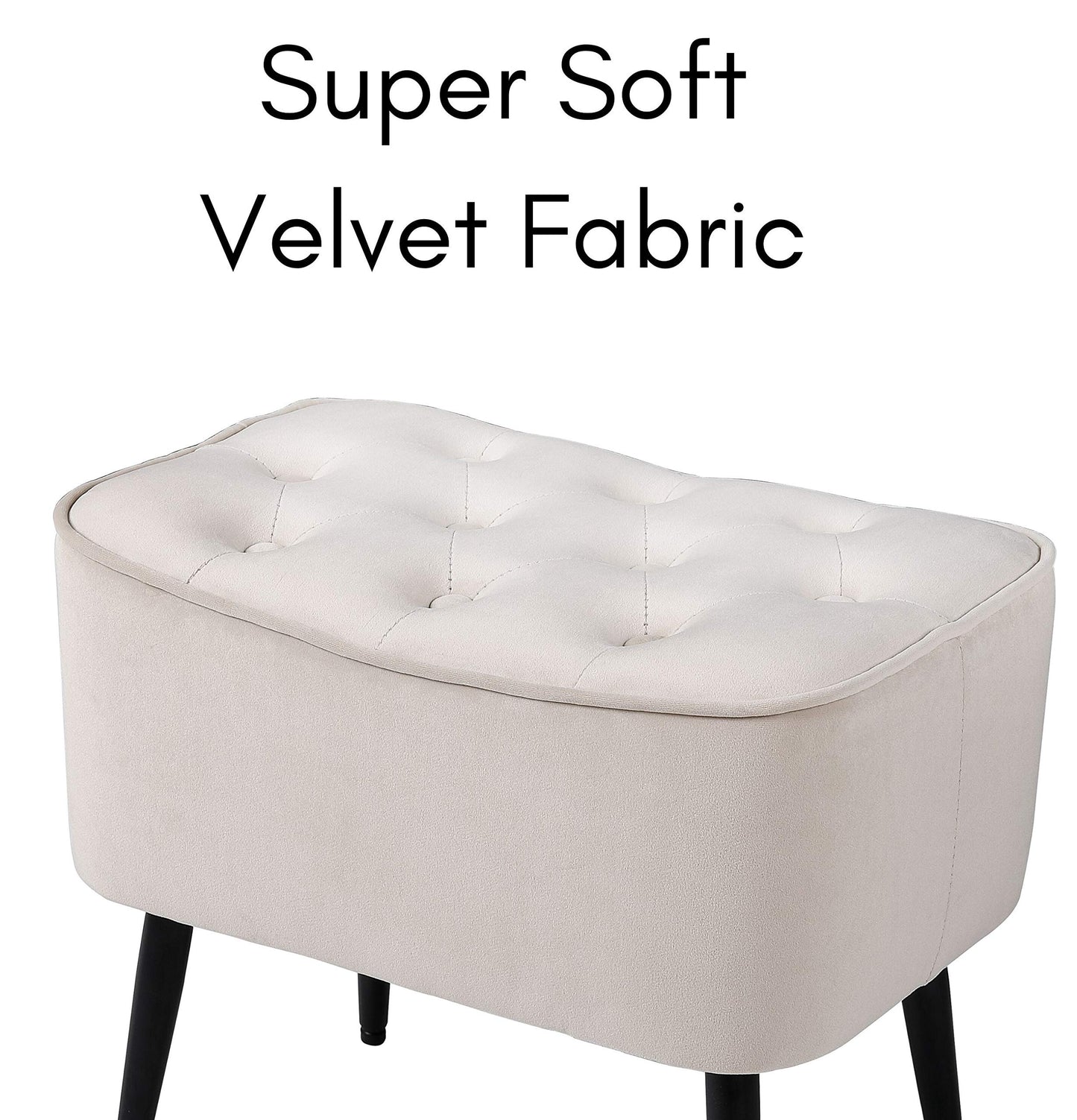 BIRDROCK HOME Tufted Curve Ottoman Velvet Foot Stool - Modern Upholstered Padded Footrest for Living Room or Bedroom - Small Cushioned Accent Chair for Couch, Sofa, or Extra Seating (Tan)