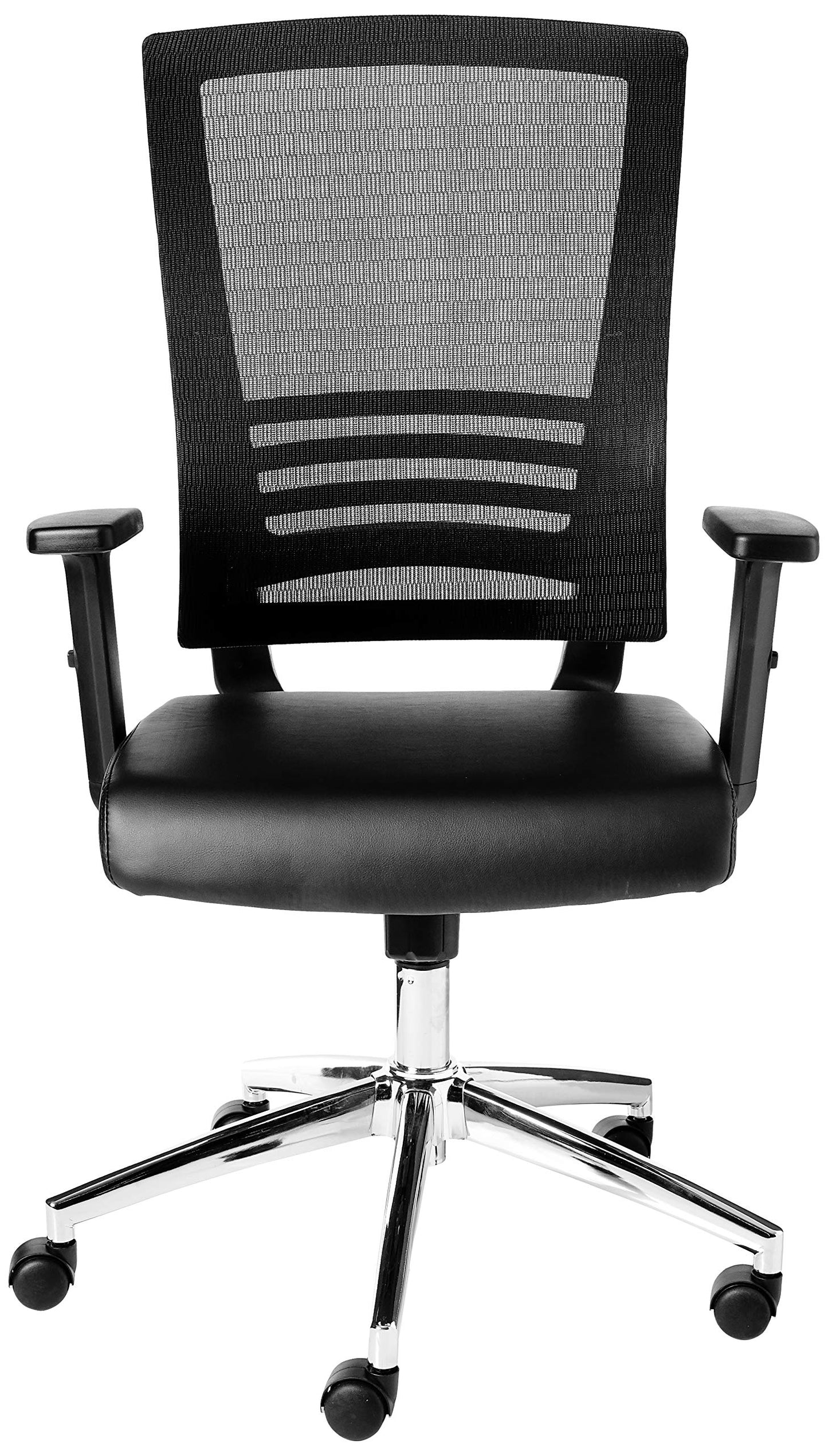 Office Star Mesh Back Office Chair with 2-to-1 Synchro Tilt Control and Adjustable Padded Arms, Black Bonded Leather with Chrome Frame